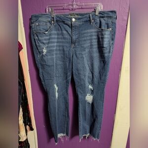 45. Torrid Mid-Rise Medium Wash Raw Hem Cropped Distressed Jeans